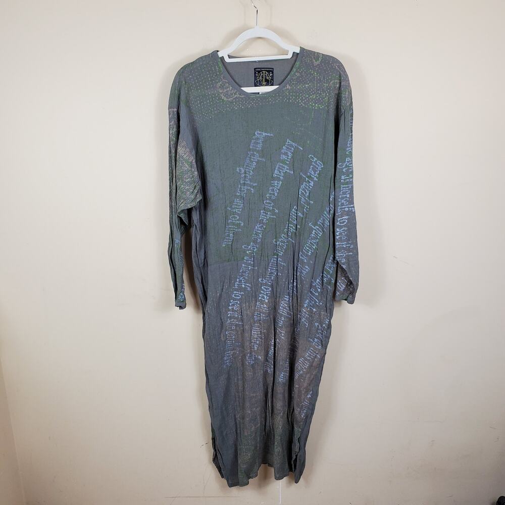 Visual Professional Linen Rayon Lagenlook Art To Wear Tunic Dress One Size